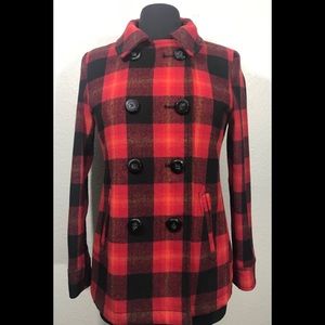 Old Navy Red & Black Buffalo Plaid Wool Coat